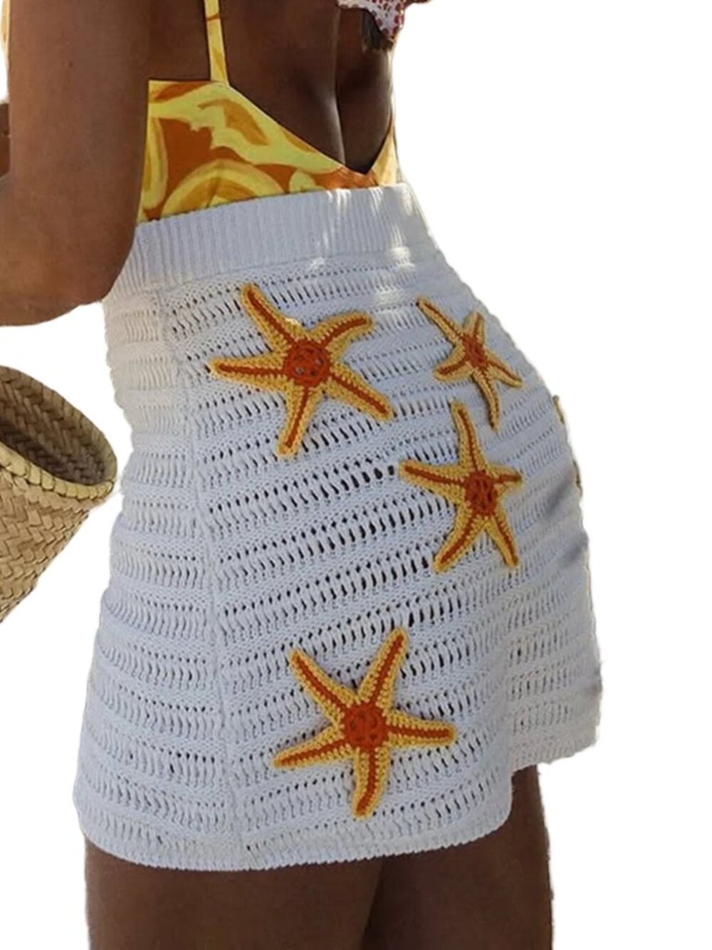Crochet Starfish Swim Cover-Up Skirt Openwork Granny Knit Mini Nautical Mermaid - Picture 6 of 10